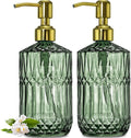 JASAI 2Pack 18Oz Green Glass Soap Dispenser with Gold Rust Proof Pump