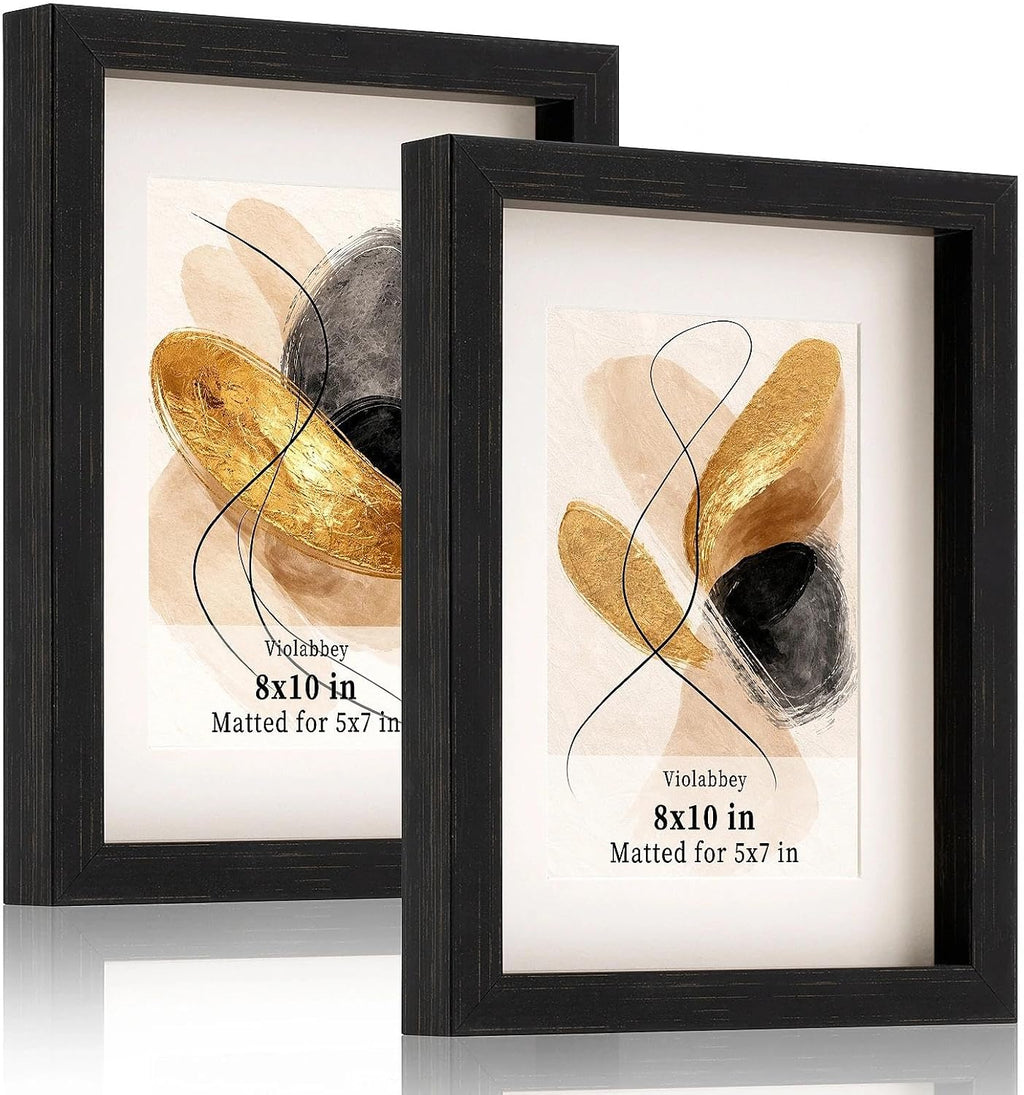 VIOLABBEY 8x10 Picture Frame Black Set of 2 Shadow Box