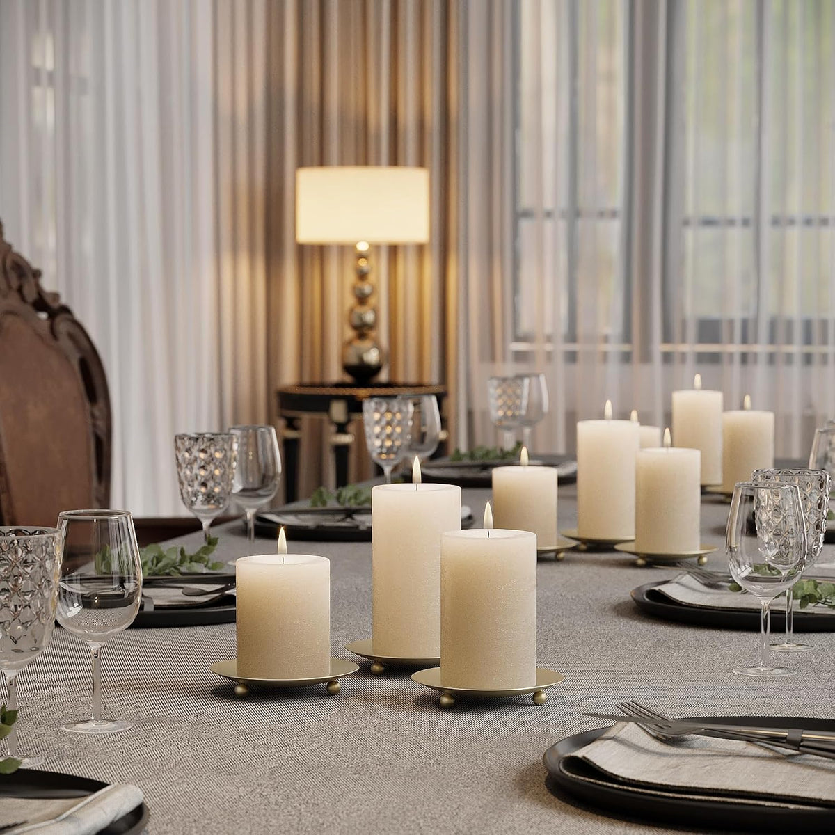 Apsways 6 Pcs Gold Pillar Candle Holders for Dinner Party, Wedding