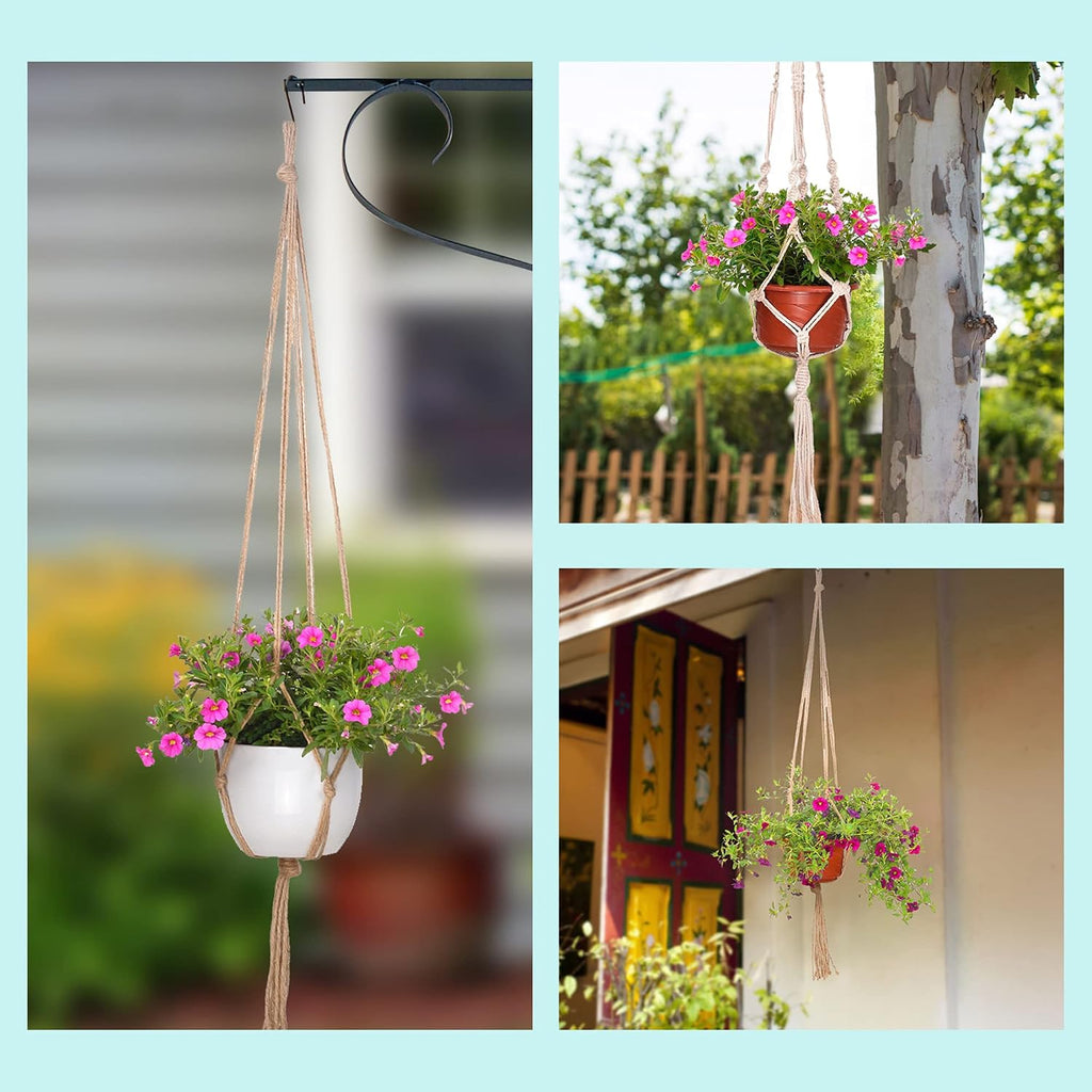 EBOOT 2 Pack 48 Inch Macrame Plant Hanger, Linen Color, 4 Legs