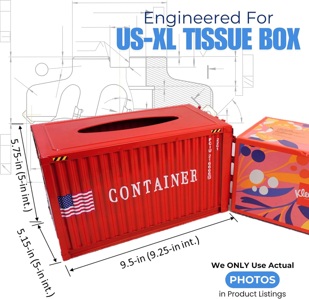 Shipping Container Tissue Box Cover – Sturdy All-Metal Construction, Fits XL US Tissue Boxes – Industrial Decor for Homes, Offices, Restaurants & Man Caves (RED)
