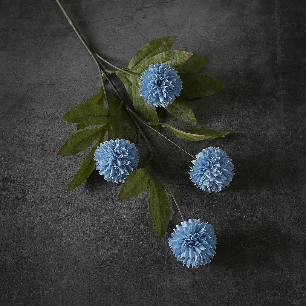 6 Pcs 27"Artificial Pompon Mum Silk Flower Stems for Vase (Dusty Blue)