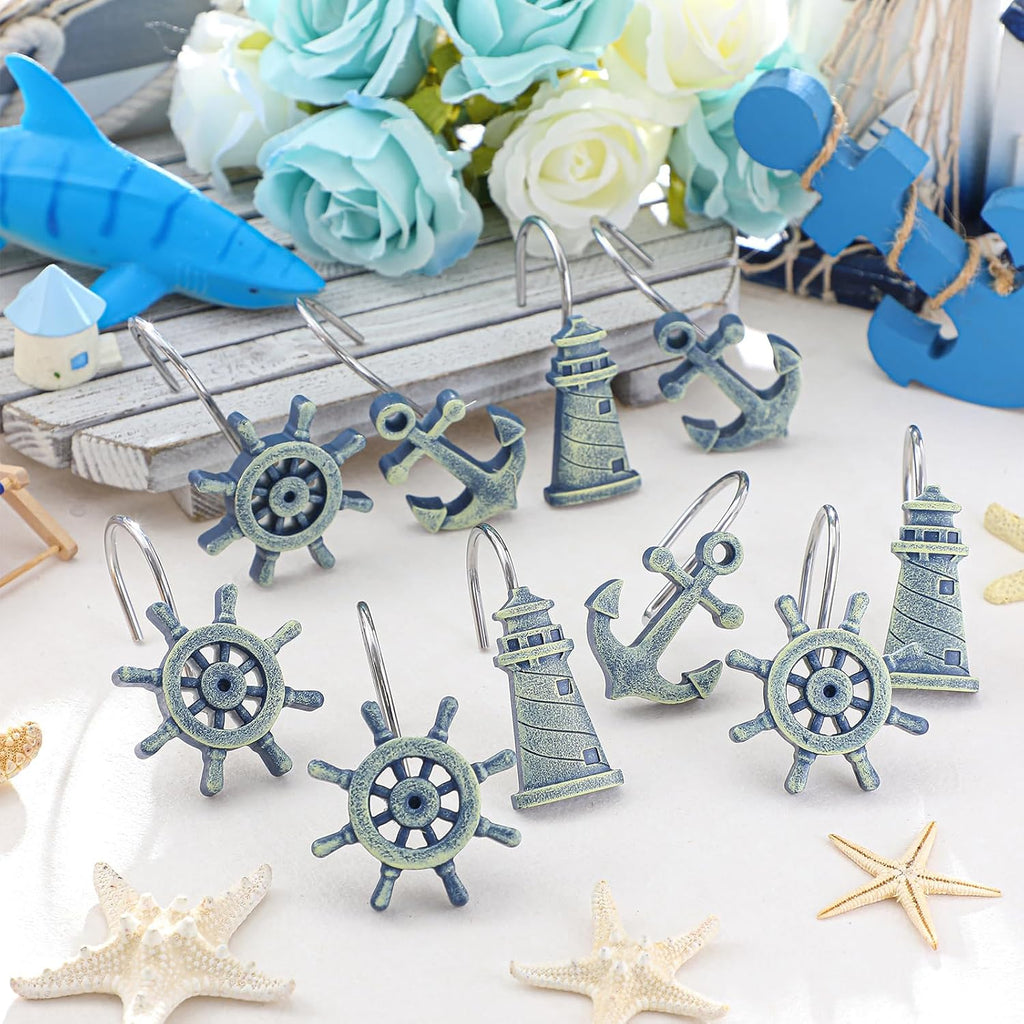 Amyhill 12 Pcs Nautical Shower Curtain Hooks, Nautical Stainless Steel
