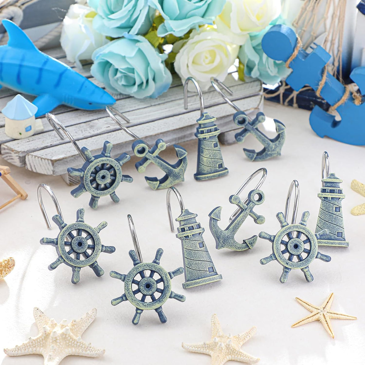 Amyhill 12 Pcs Nautical Shower Curtain Hooks, Nautical Stainless Steel