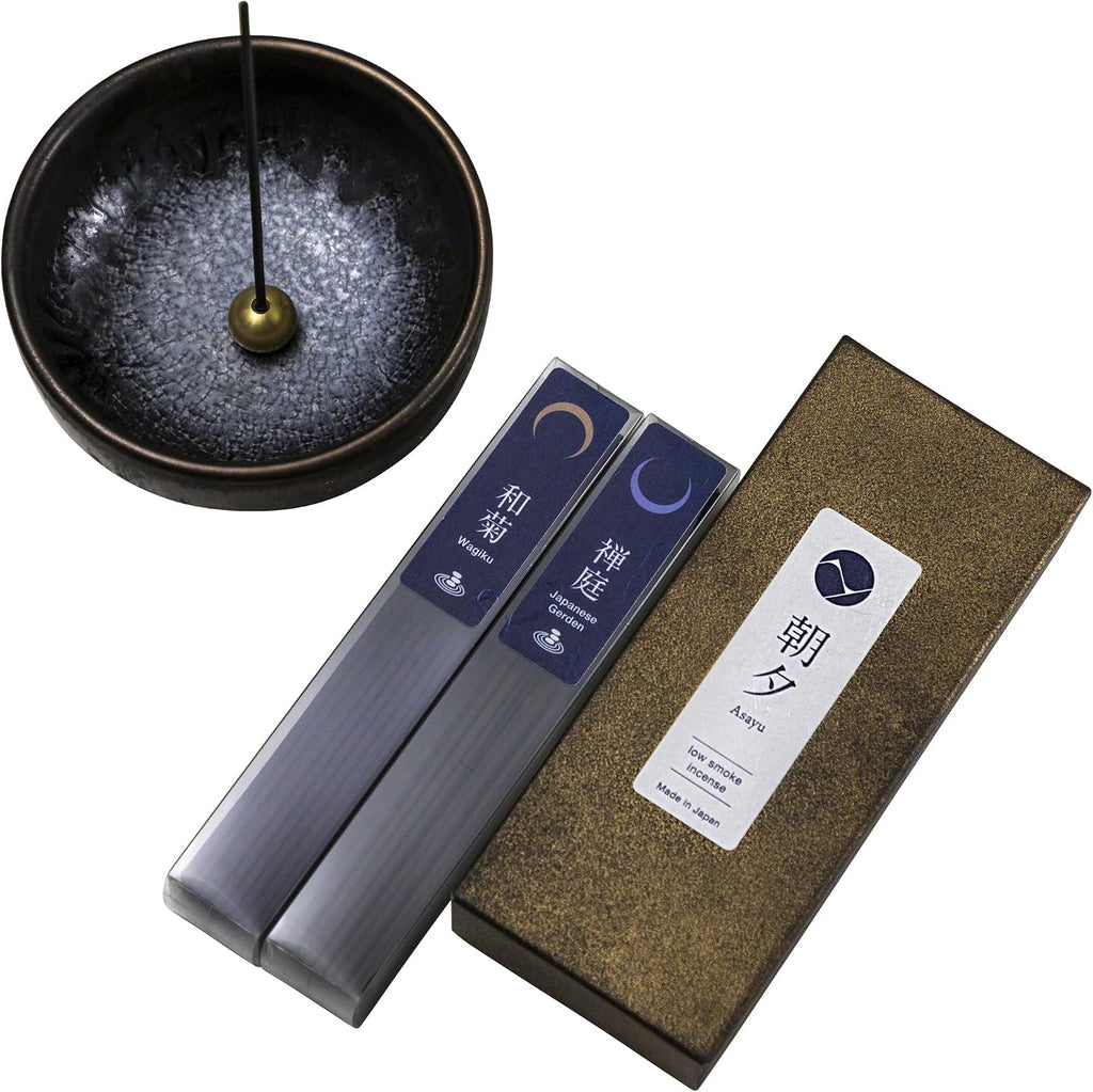 Asayu Japan Zen Incense Gift Set with Zen Holder, Low Smoke