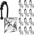 Sunlit Square Rhinestone Shower Curtain Hooks with Glide Balls, 12 Pack