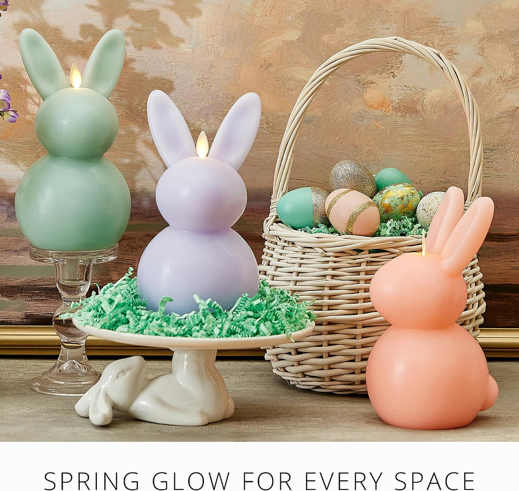 Luminara Easter Bunny Candle- Fresh Mint 4.5" x 4.5" x 8.5"- Flameless Real-Flame Holiday-Inspired Decor- AA Batteries- Flickering LED Flame