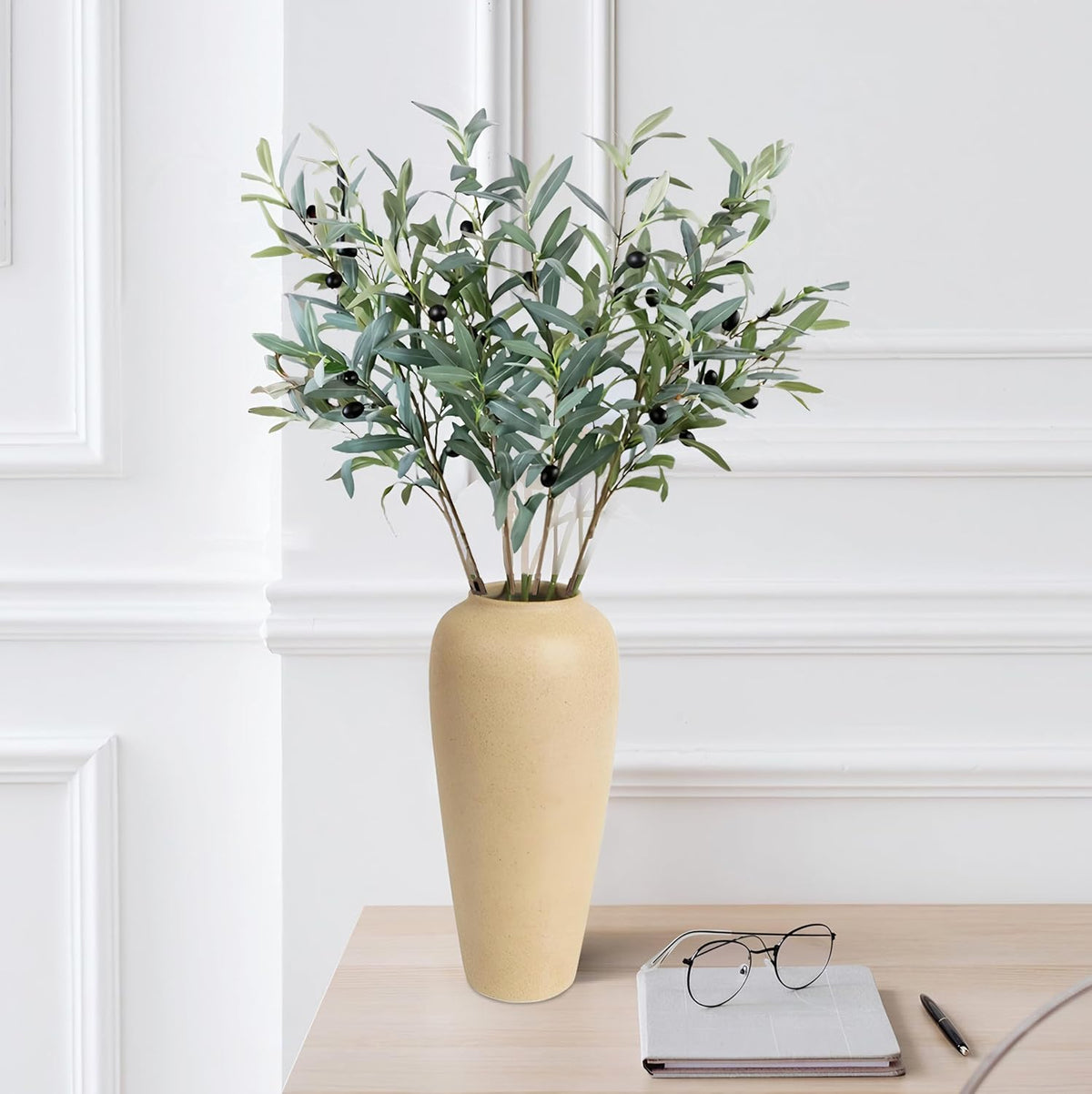 8 Pcs 26.8 Inch Artificial Olive Leaves Long Stems Fake Eucalyptus Plant Branches for DIY Floral Crafts Arrangement Vase Bouquets Wedding Greenery Decor