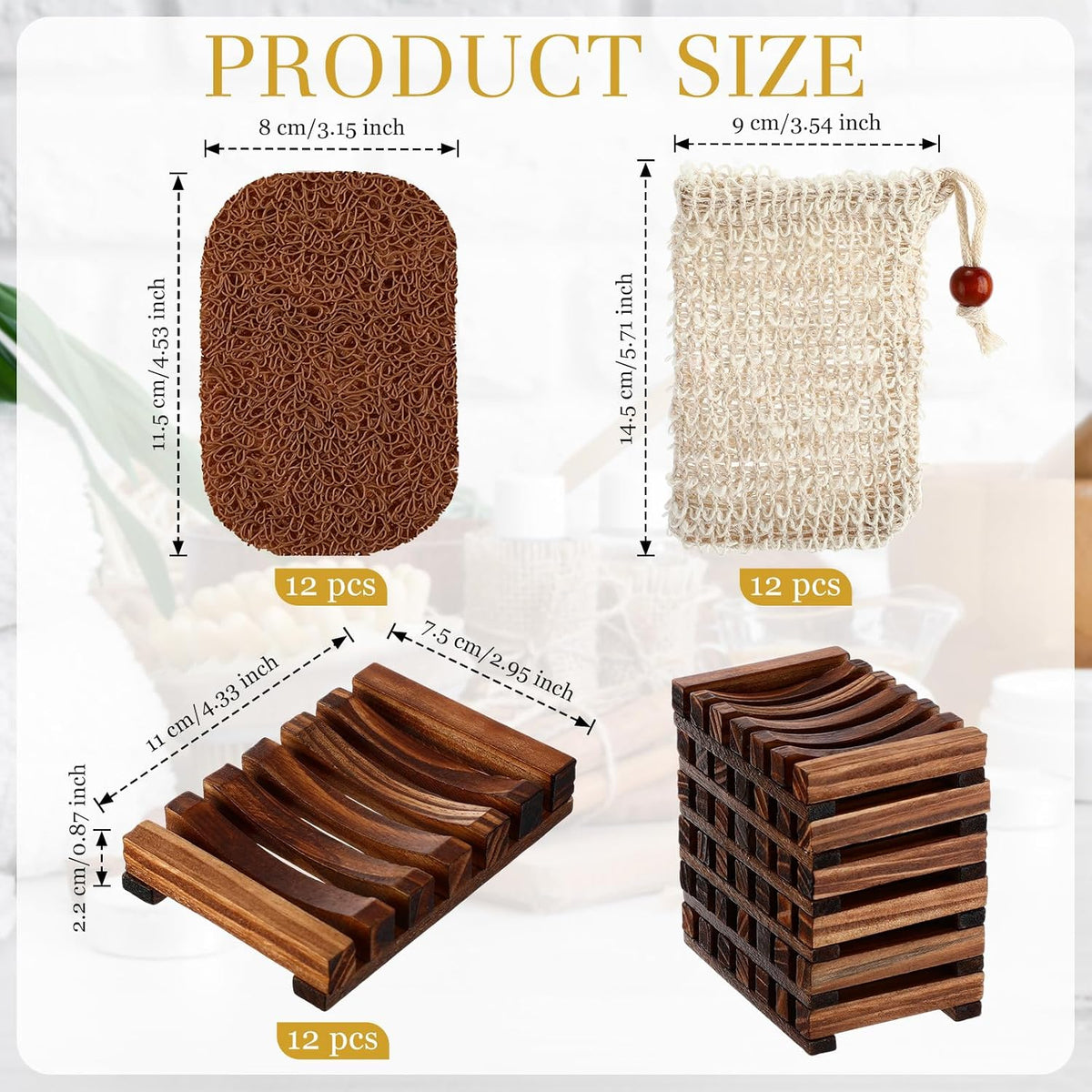 Baderke Soap Saver Wooden Dish Holder Bag and Pads, Brown Color, 36 Pcs