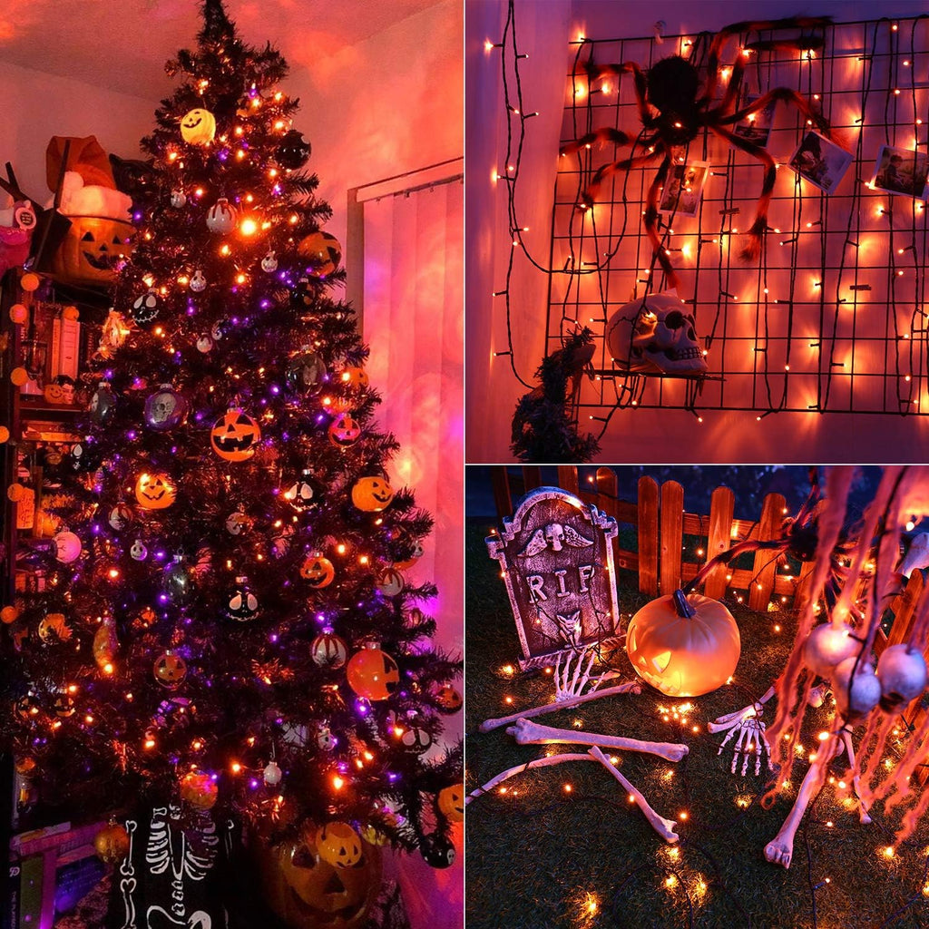 ODEETRONIC Orange Outdoor Halloween String Lights, 98.42 ft 300 LED Plug in