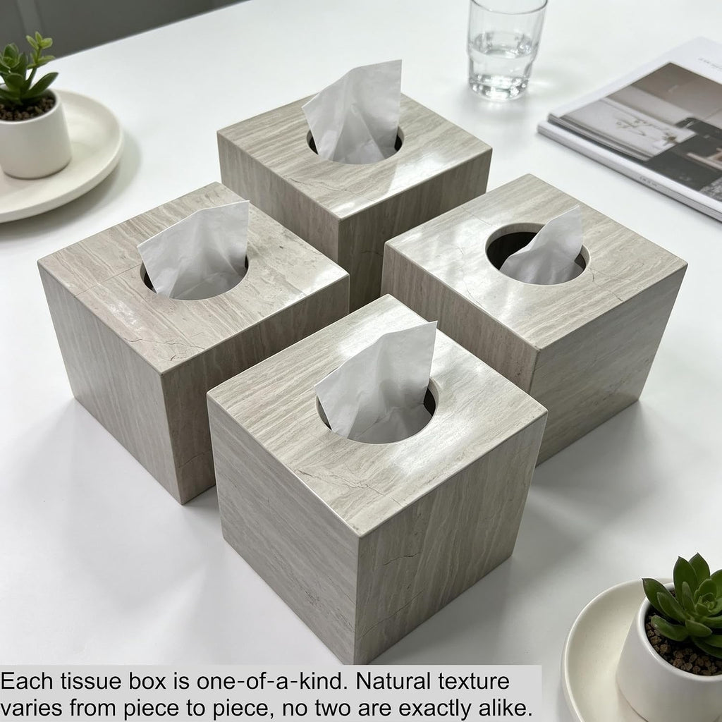Natural Marble Square Tissue Box Holder Cover for Bathroom