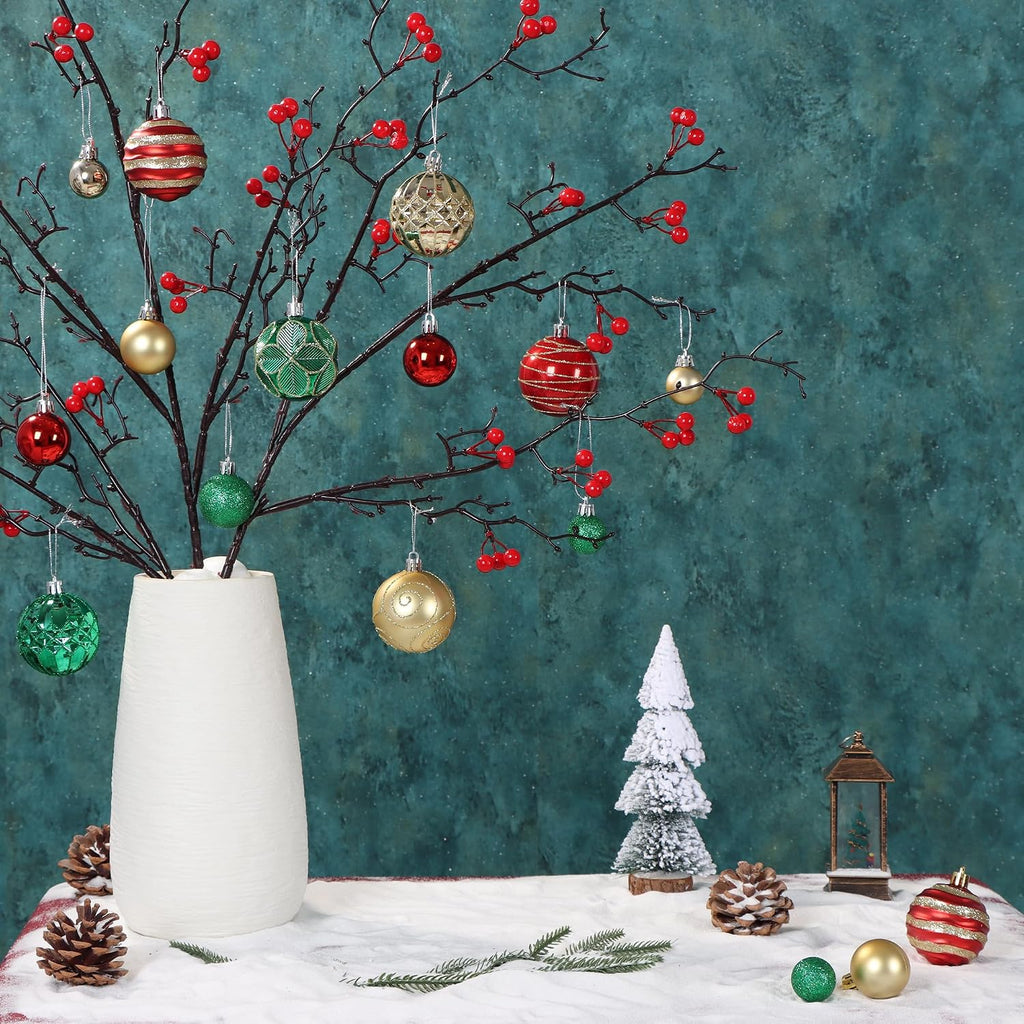 100Pcs Red Green Gold Christmas Ball Ornaments Vintage Tree Decorations