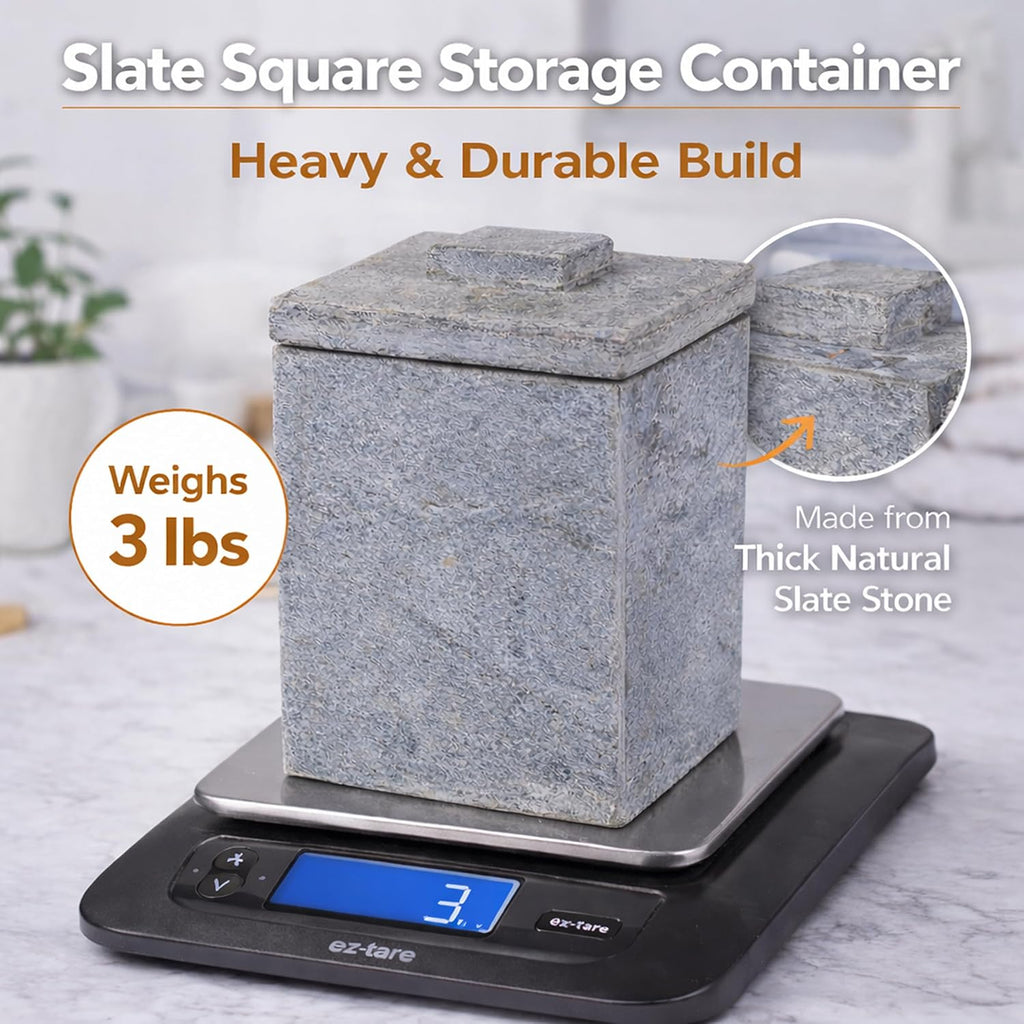 Creative Home Natural Slate Stone Cotton Ball Swab Holder Canister Jar