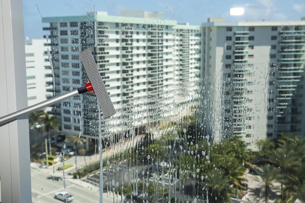 Squeegee for Window Cleaning with Long Handle, 2-in-1 Window Squeege for Home, Car Windshield, Mirror, Glass Cleaning with Extension Pole 18"-30"