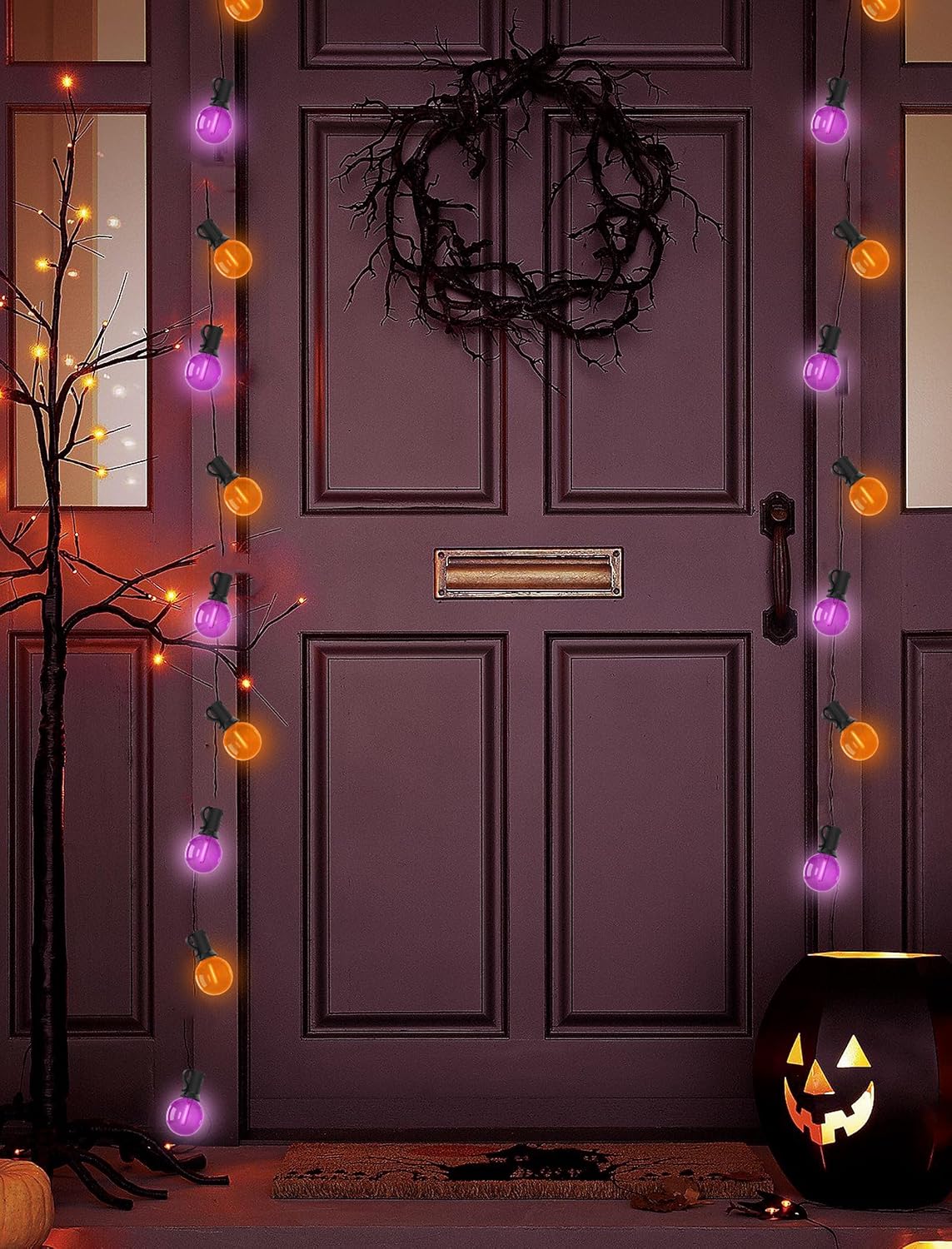 GOOTHY 25 Pack G40 LED Replacement Light Bulbs, Shatterproof Halloween G40 LED Orange Purple Globe Lights Bulbs for Outdoor String Lights Patio Party Decor, E12/C7 Candelabra Base, 2700K Warm White
