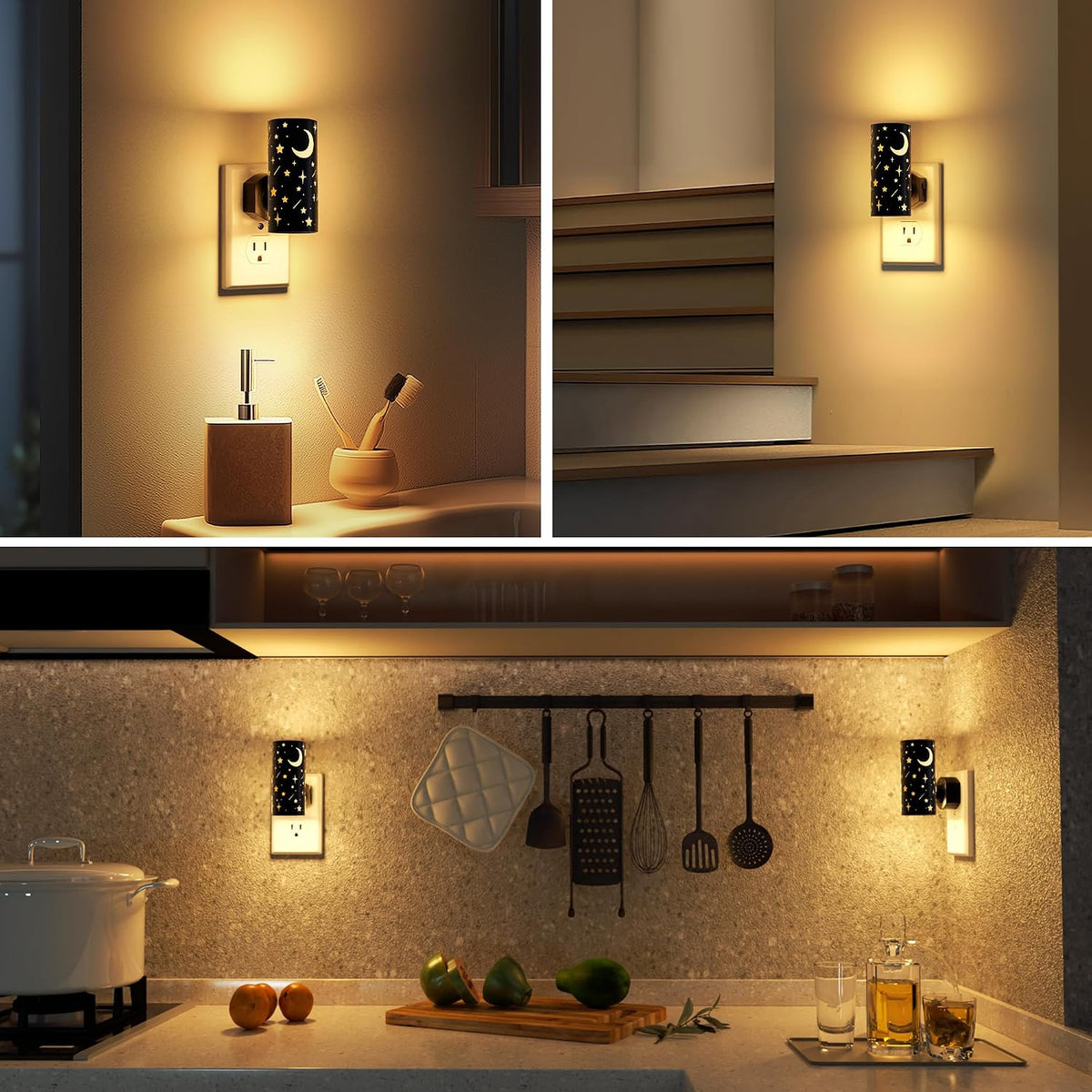 LED Night Lights Plug into Wall, Bright Nightlights, Black Stars