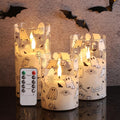 White Ghost Halloween Flameless Pillar Candles with Remote Set of 3