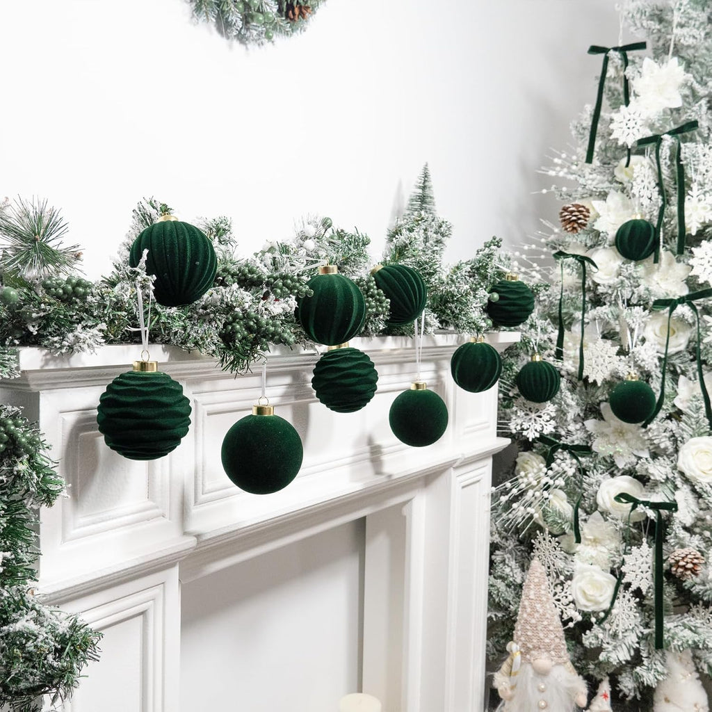 Hismir 12 Pcs 3.15 Inch Velvet Christmas Tree Ornaments Bulk Flocked Balls