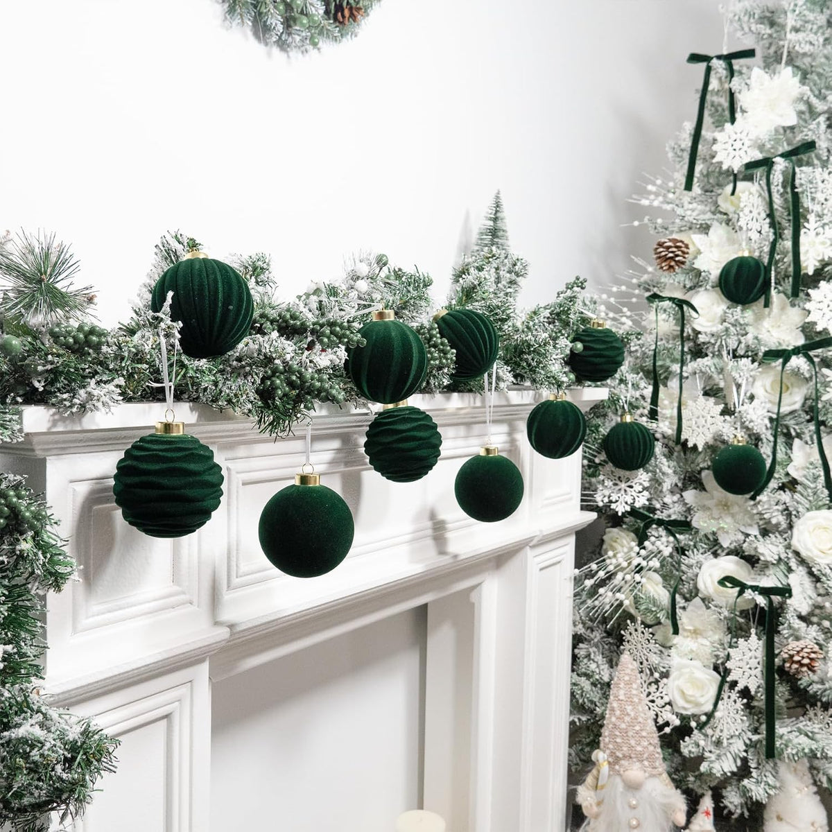 Hismir 12 Pcs 3.15 Inch Velvet Christmas Tree Ornaments Bulk Flocked Balls