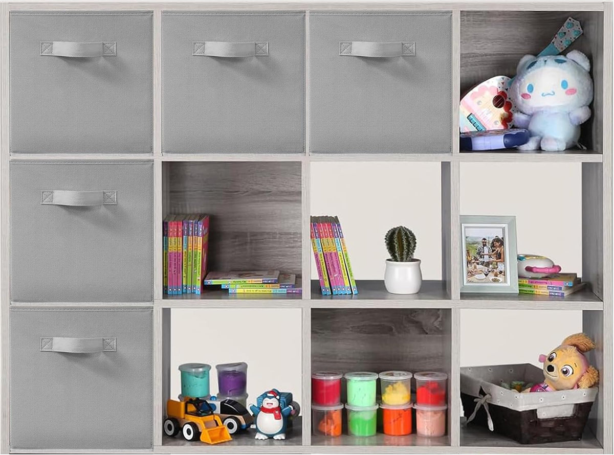 11x11 Inch Storage Bins Cubes, Fabric Foldable Storage Box, Collapsible Closet Organizer for Clothes, Blankets, Office, Bedroom, Living Room, Shelf Cabinet, Bookcase, Gray, 5 Pack