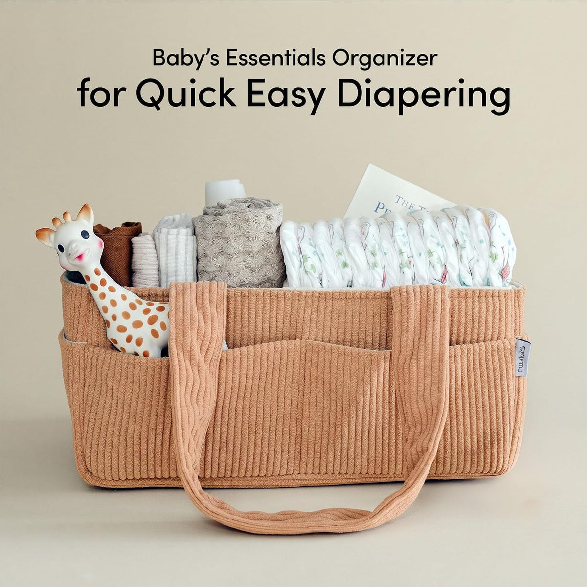 PUTSKA Baby Diaper Caddy Organizer, Nursery Basket, Terracotta Corduroy
