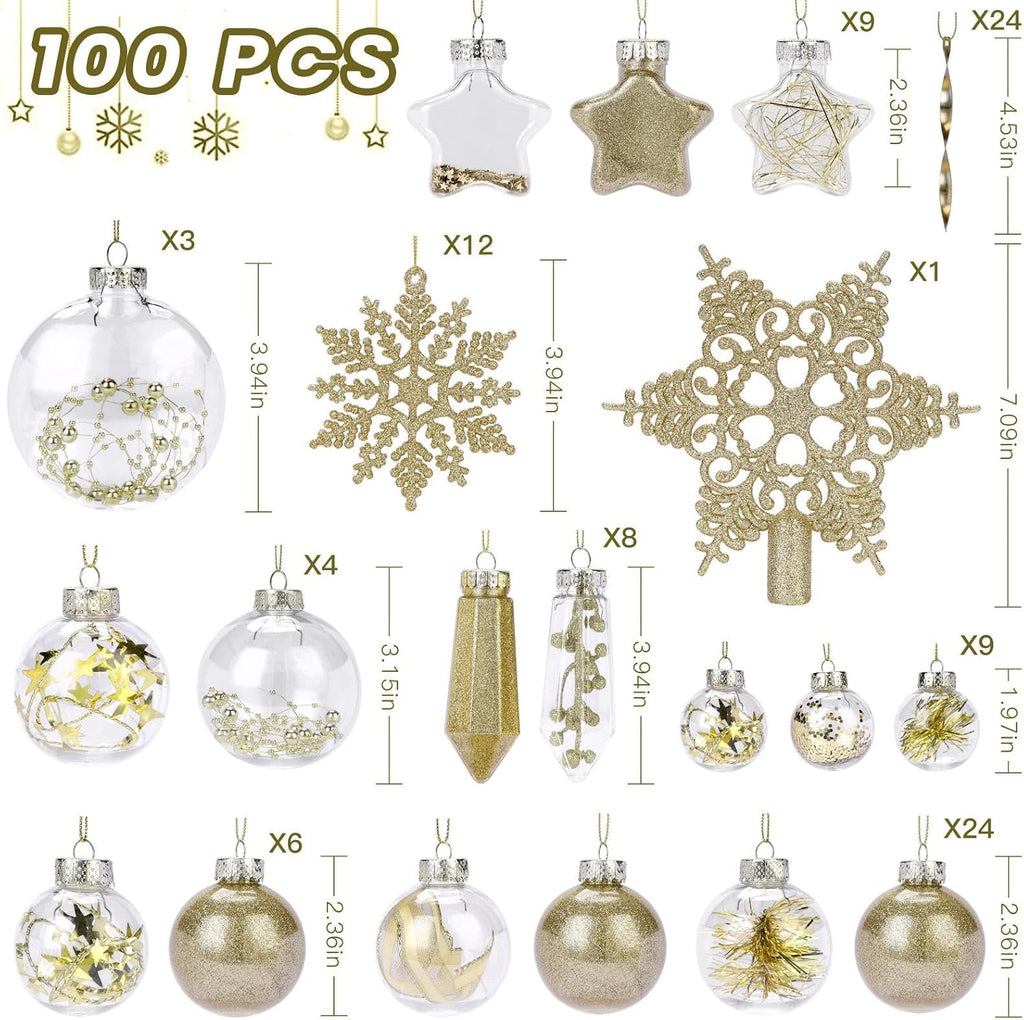 SHareconn 100PCS Christmas Tree Ornaments Clear Set, Gold