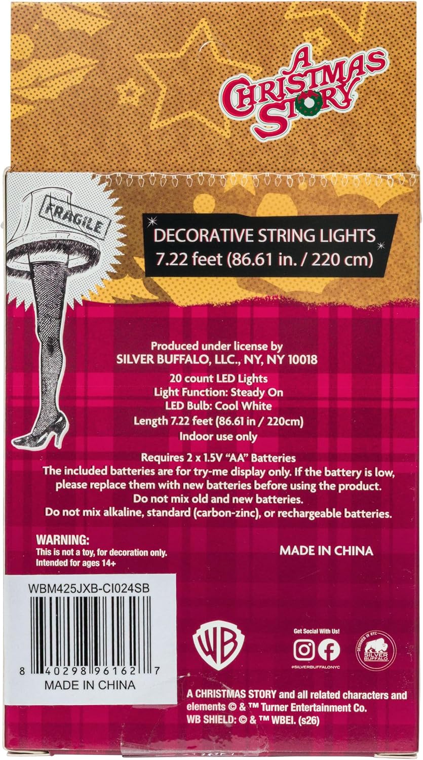 Silver Buffalo Christmas Story Leg Lamp, String Lights, 7ft
