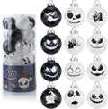 Nightmare Christmas Ball Ornaments Set, Skull Pattern Jack White and Black Xmas Tree Decorations, Plastic Shatterproof Hanging Balls Halloween Decor, 2.36”/60mm (24, White and Black)