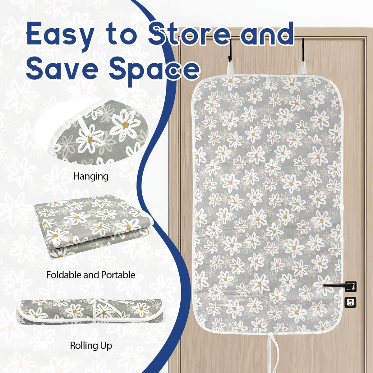 Portable Ironing Mat for Desktop, 3mm Thick Padding & Heat Resistant Cover for Steam Iron, Quilting & Travel – Foldable Ironing Board Alternative (Floral)
