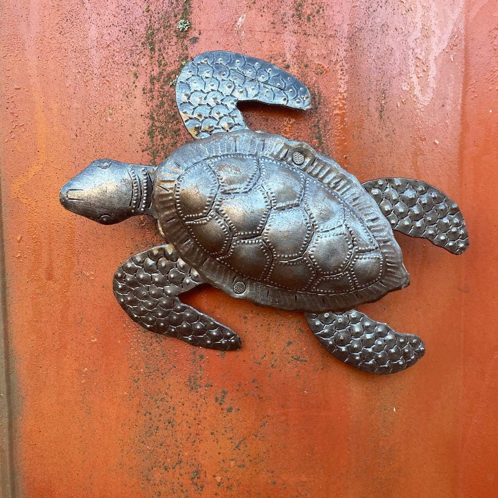 It's Cactus Sea Turtles, Beach Metal Art, Set of 2, Nautical Wall Hanging Figurines Home Decoration, Under the Sea Marine Life Animals, Handmade in Haiti 6 x 7.75 Inches Haitian Metal Plaques