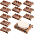 Skylety 12 Pieces Wooden Shower Soap Dish Bulk Soap Holder, Brown Color