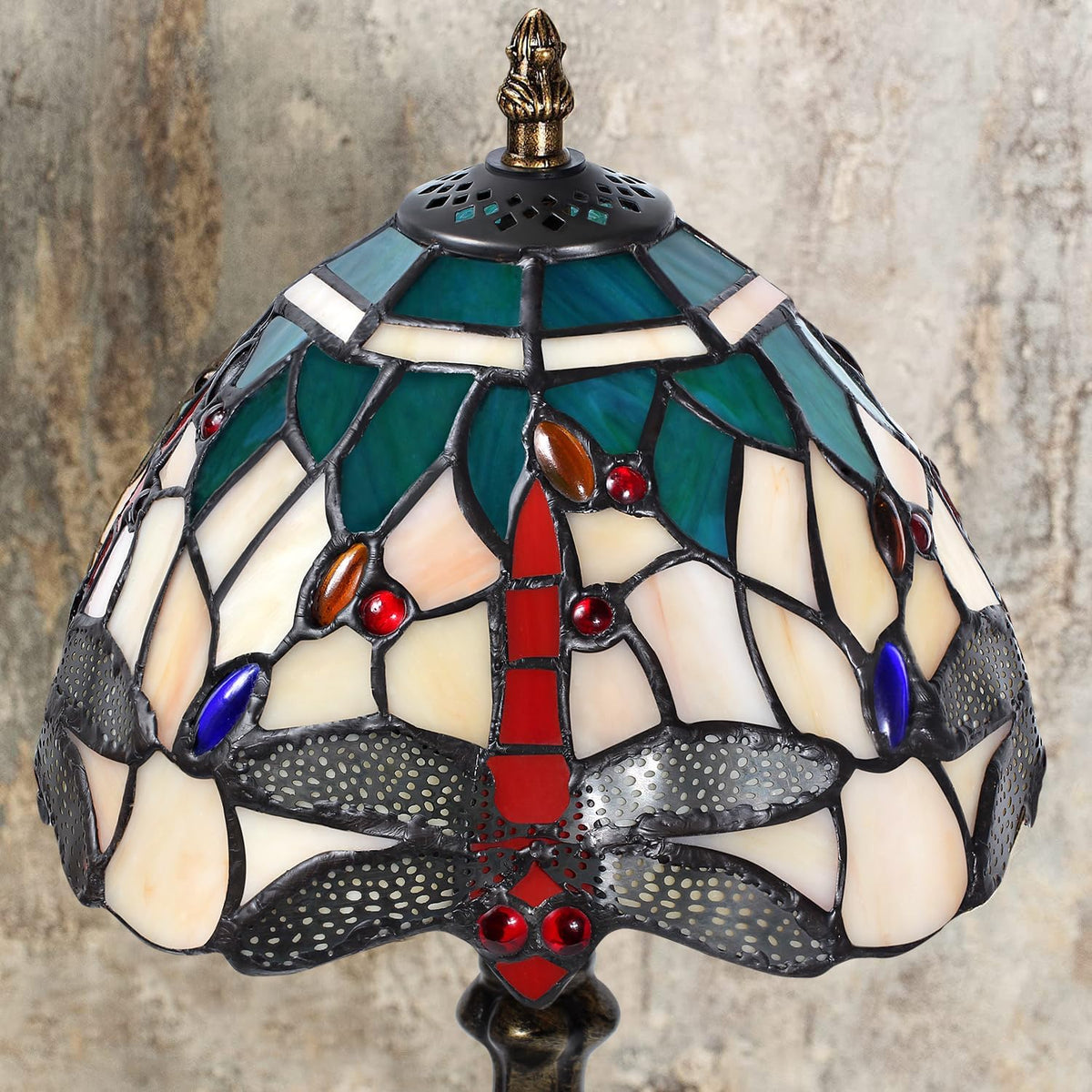 8'' Stained Glass Table Lamp, Vintage Desk Bedside Night Ligh