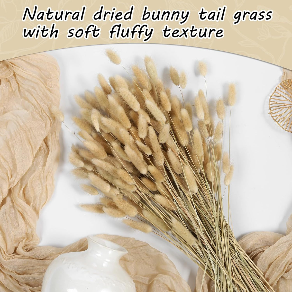 120PCS Bunny Tails Dried Flowers,17" Brown Pampas Grass Natural Rabbit Tail Grass for Boho Wedding,Baby Birthday Party,Home Table, Farmhouse Decor