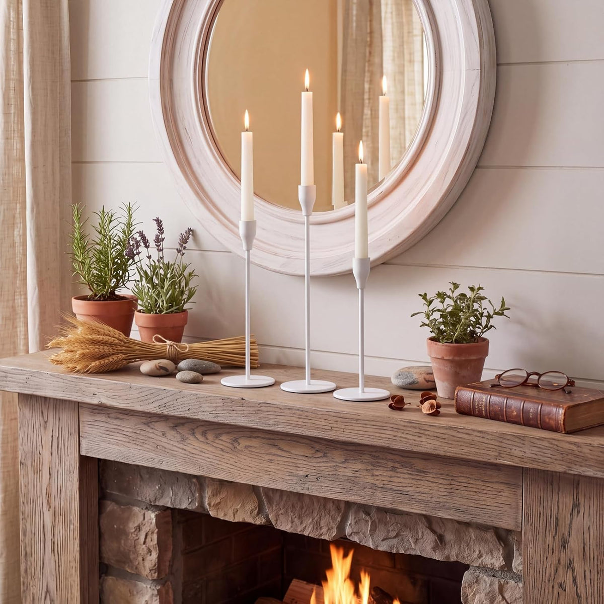 18 Pcs White Tall Taper Candle Holders, 3 Sizes, Fits 3/4" Candles