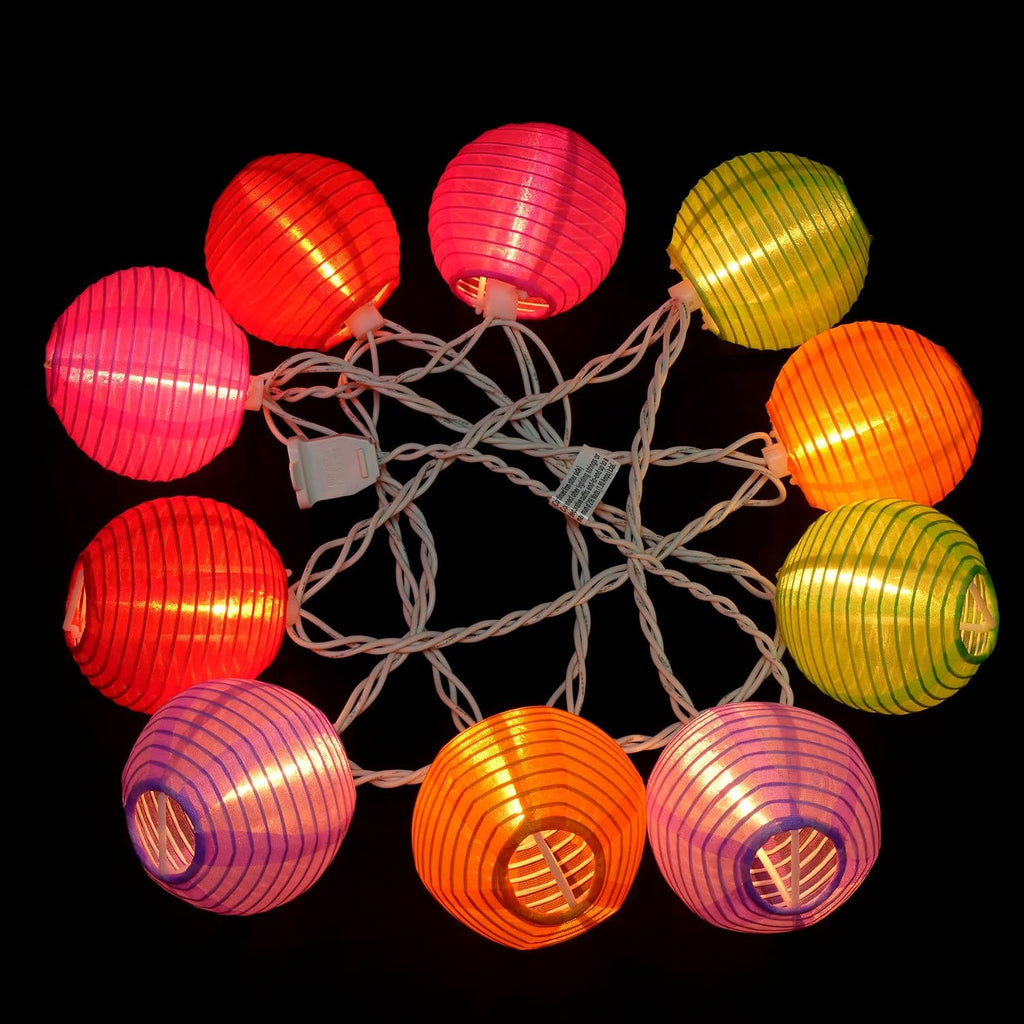 YULETIME Multicolor Lantern String Lights, 10 ct 7.6 ft White Wire Plug-in
