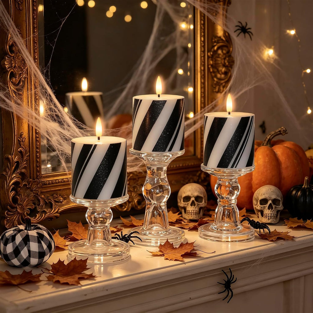 Halloween Flameless Pillar Candles,Real Wax LED Candles with Timer,3x3 Inch
