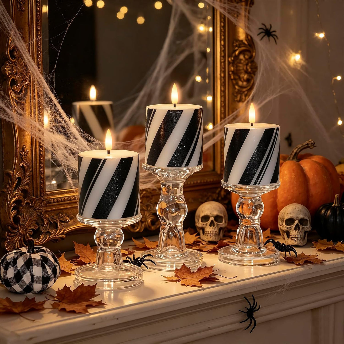 Halloween Flameless Pillar Candles,Real Wax LED Candles with Timer,3x3 Inch