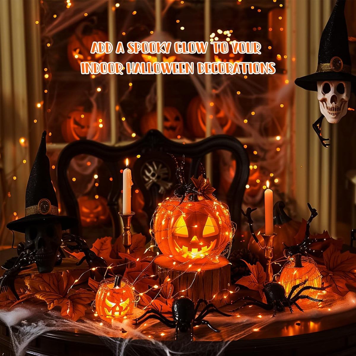 JMEXSUSS 8 Pack 50 LED Orange Halloween Lights Battery Operated