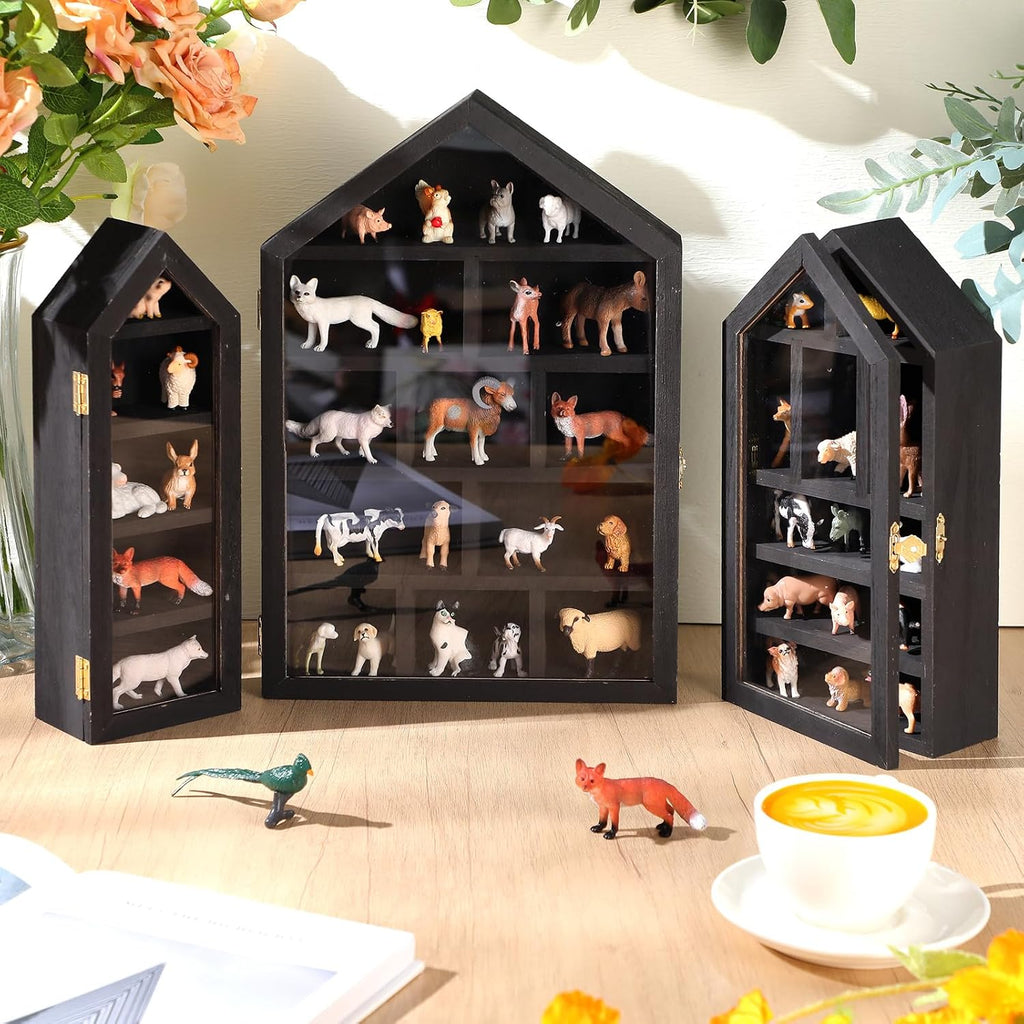 DoubleFill 3 Pcs Trinket Shelf Shadow Box, Black, House Shape