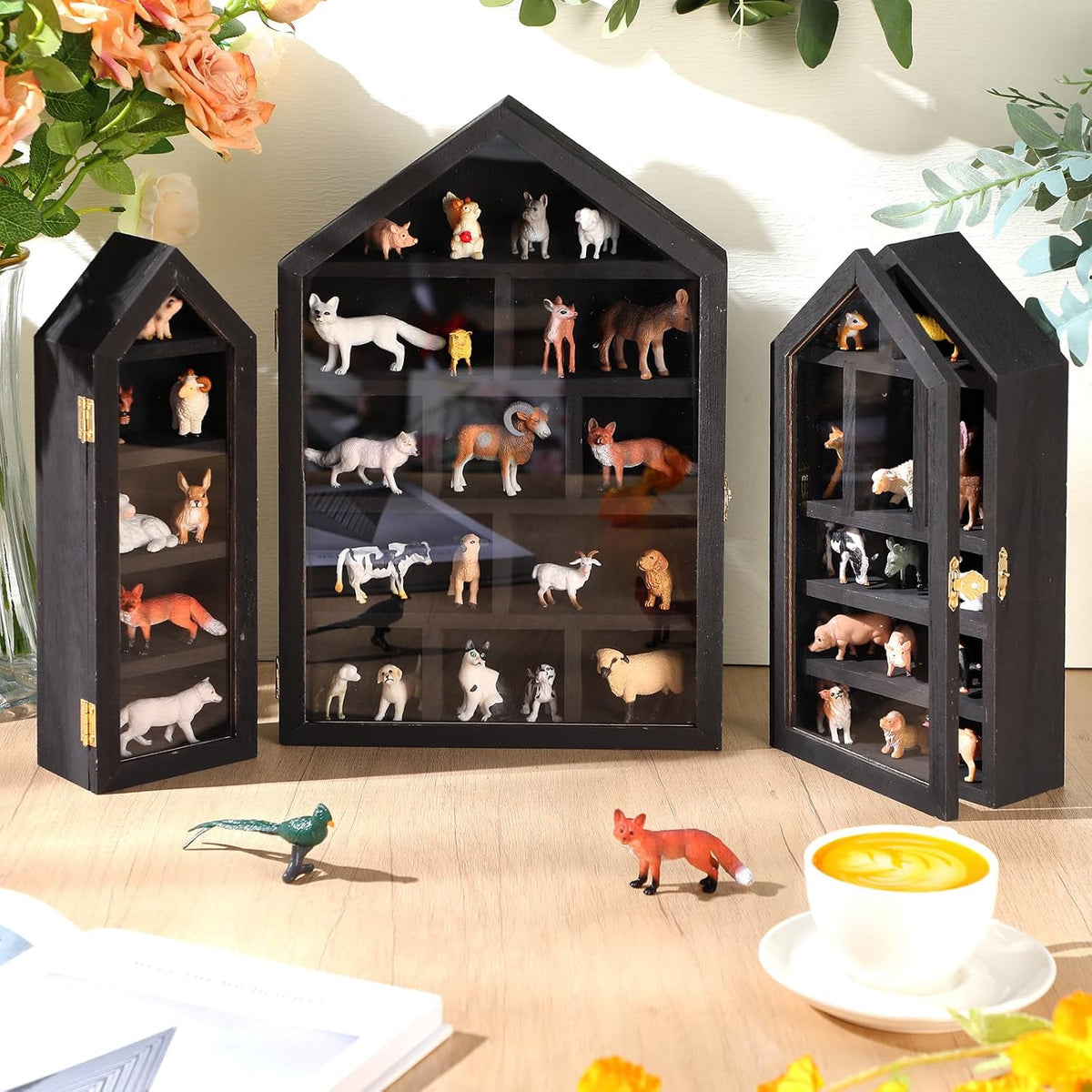 DoubleFill 3 Pcs Trinket Shelf Shadow Box, Black, House Shape
