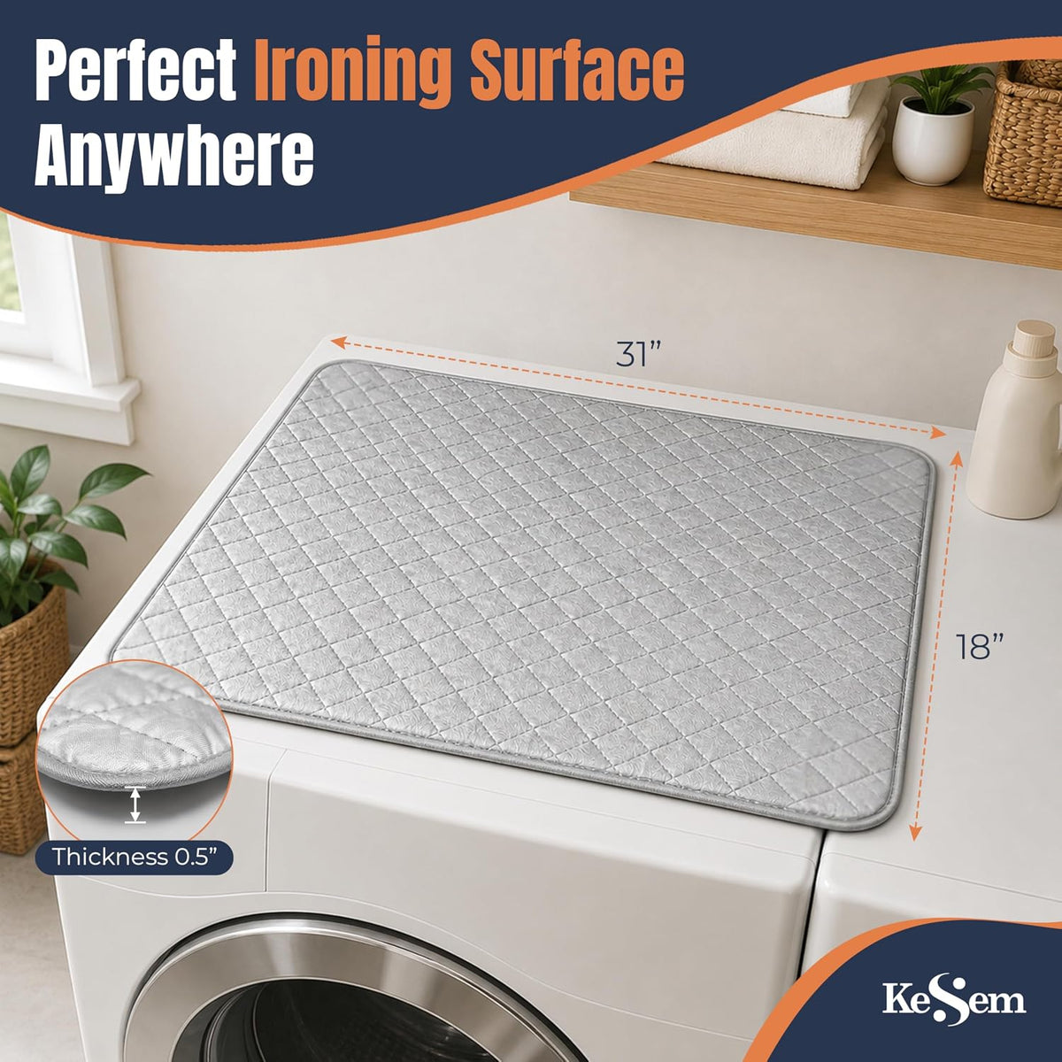 Portable Ironing Mat Blanket, Foldable Ironing Pad for Washer Dryer Top, Tabletop, Bed or Floor Ironing Board Alternative Replacement for Laundry Room, Apartment, Dorm, RV & Travel 18" x 31"