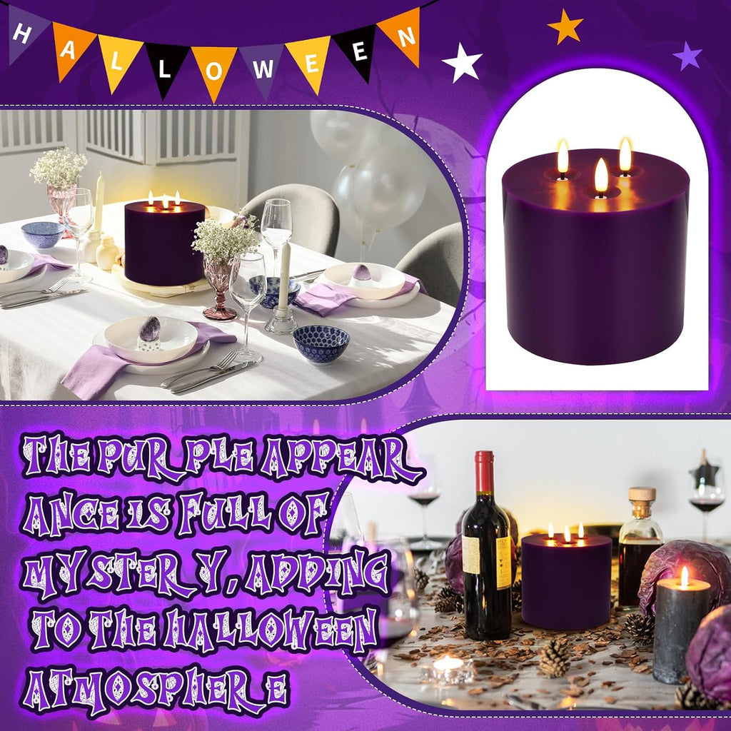 Retisee 1 Pack Purple Extra Large Flameless Candles 6"x6" Remote Control
