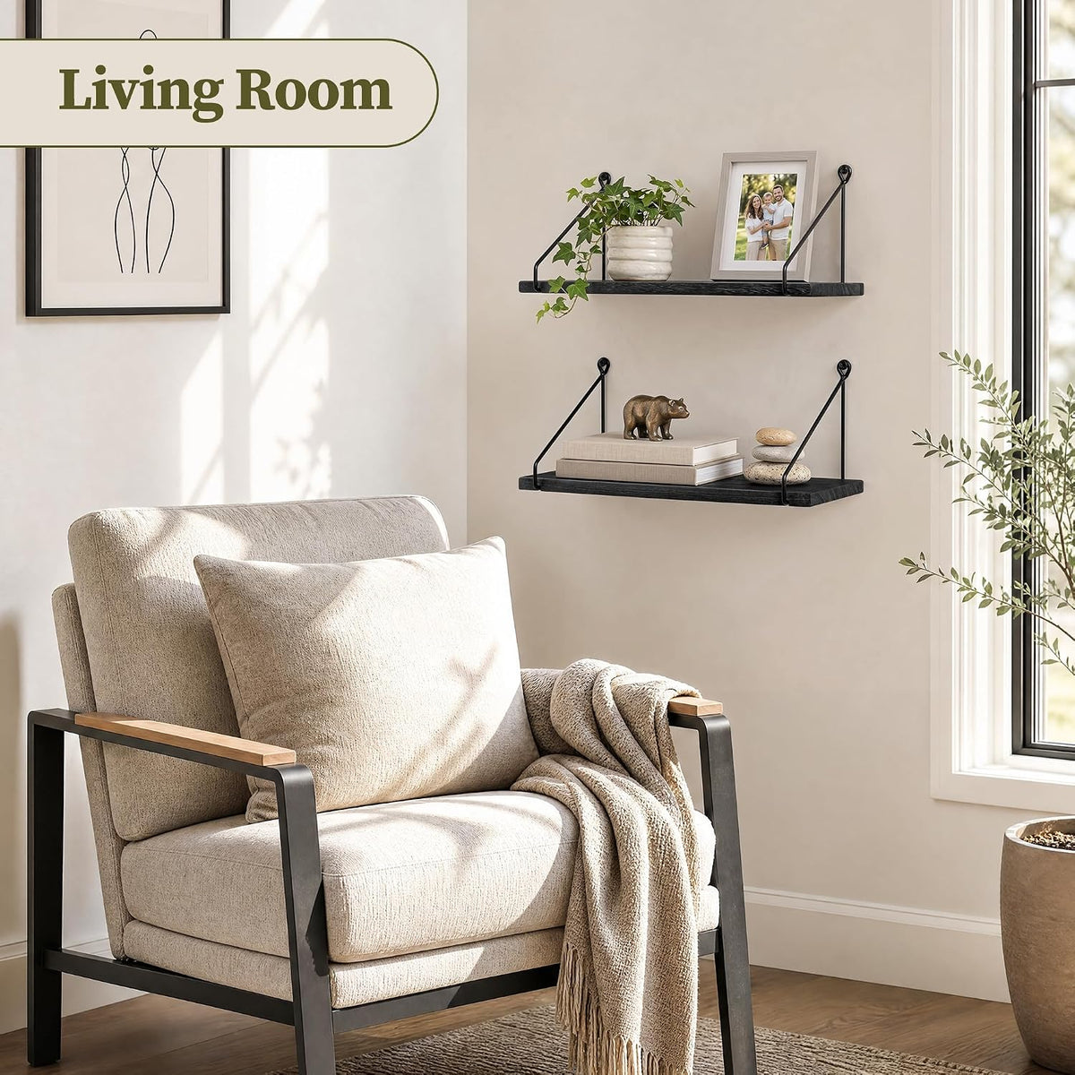 Afuly Black Floating Shelves for Wall, Display Wall Shelf, Solid Wood