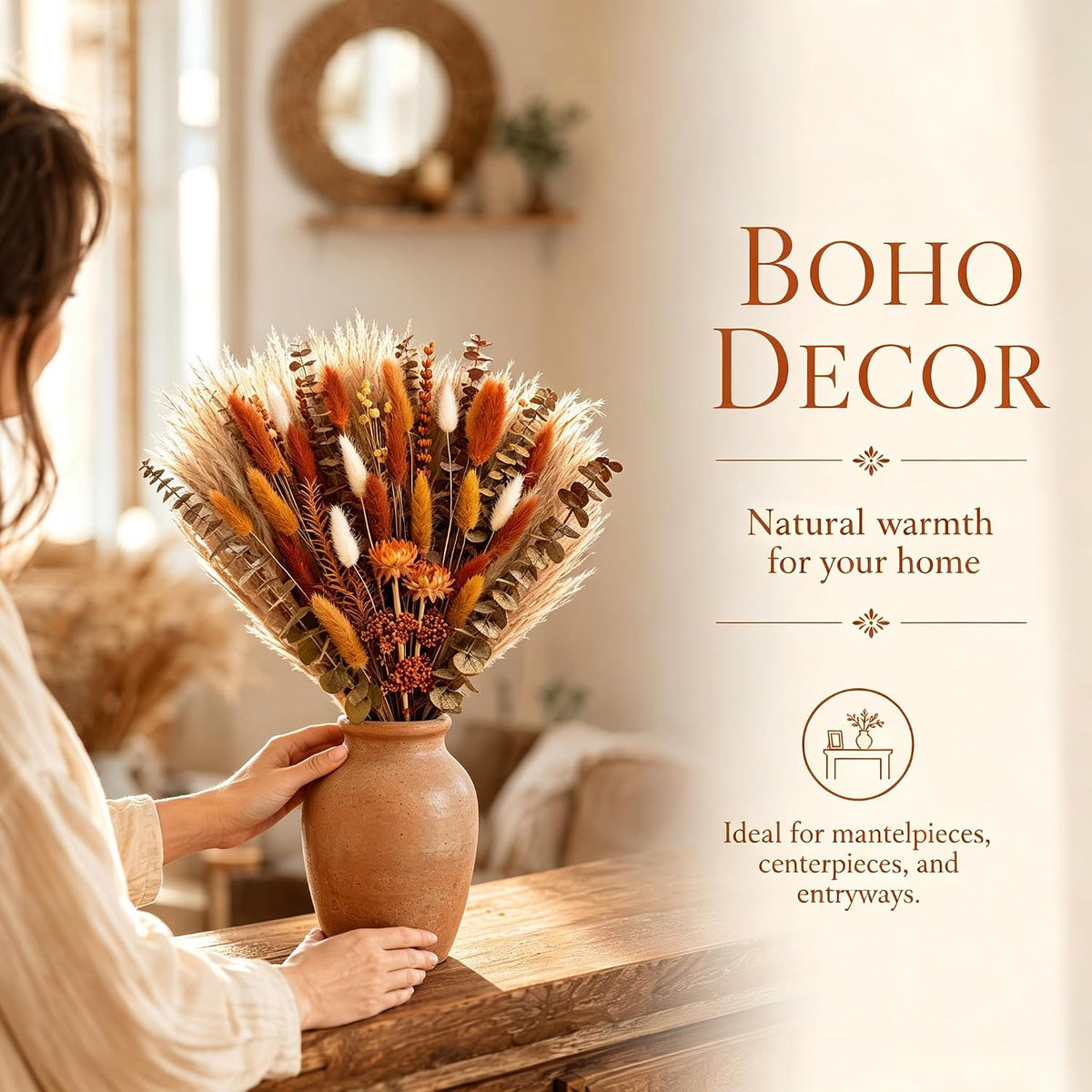 Umero Natural Dried Flower Bouquet - 17" Boho Fall Pampas Grass