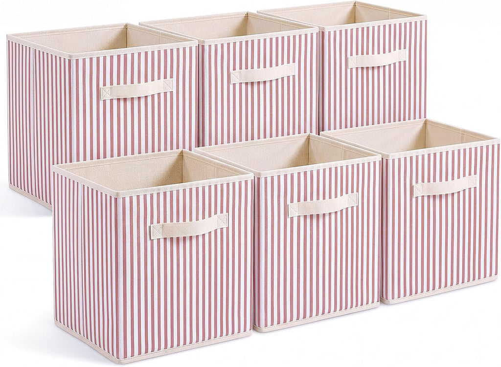 Amyhill 6 Pack Pink Striped Basics Collapsible Fabric Storage Bins