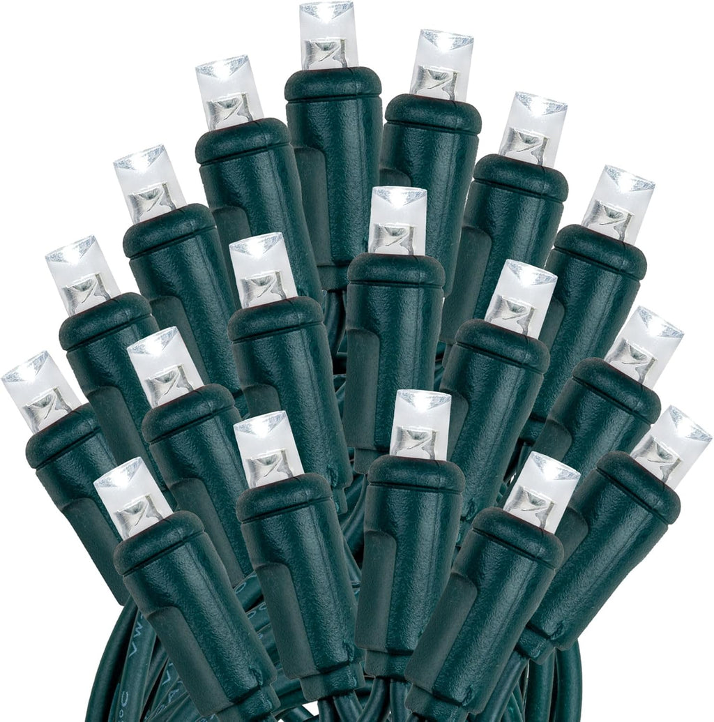 Novelty Lights 11ft 50 LED Pure White Christmas Lights, Green Wire