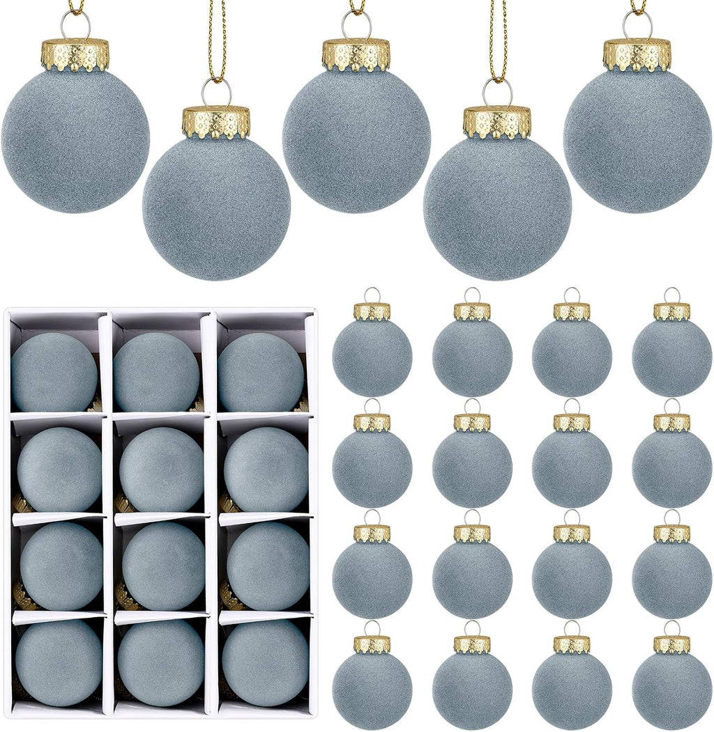 Booson 24 Pcs Velvet Christmas Balls Flocked Xmas Tree Hanging Ornaments