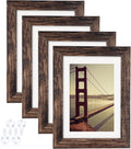 BAIJIALI 5x7 Picture Frame Rustic Brown Wood Pattern Set of 4 with Tempered Glass,Display Photos 4x6 with Mat or 5x7 Without Mat, Horizontal and Vertical Formats for Wall and Table Mounting