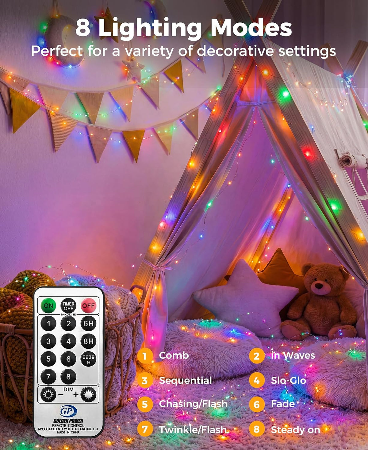 Plug-in Fairy Lights, 66 Ft 200 LED String Light with Remote, 8 Modes, Timer and Dimming Twinkle Lights for Indoor, Bedroom, Party, Decoration, Holiday, Multi-Colored