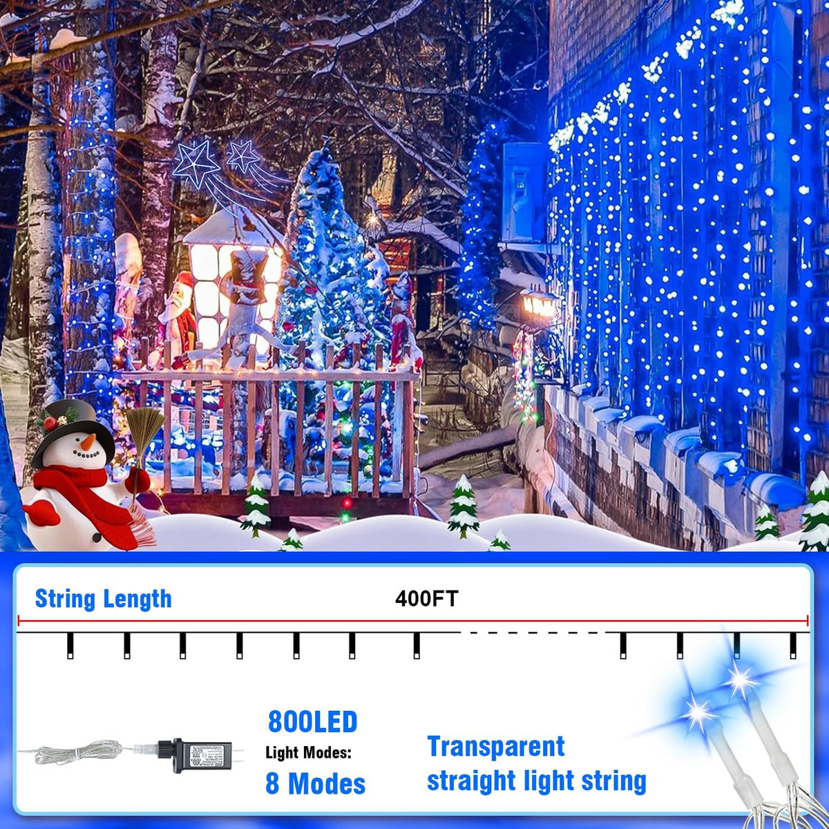 400FT Blue LED Fairy Lights, String Lights with Remote, 8 Lighting Modes, Waterproof Light Strand for Winter Decor, Snowflake Display, Bedroom, Baby Shower, Birthday, Party, Indoor Outdoor Decorations
